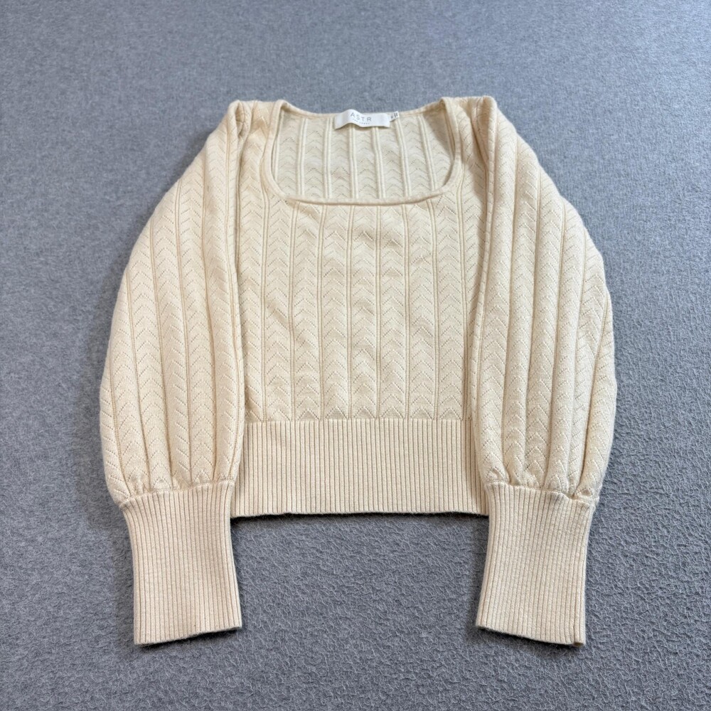 ASTR The Label Sweater Womens Medium Beige Knit Square Neck Heritage Academia